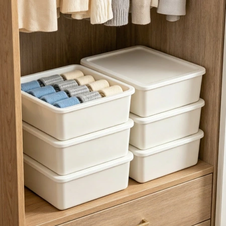 Household underwear and socks storage box, plastic cosmetics organization box, storage box for underwear, bras and undergarments compartments Household underwear and socks storage box, plastic cosmetics organization box, storage box for underwear, bras and undergarments compartments